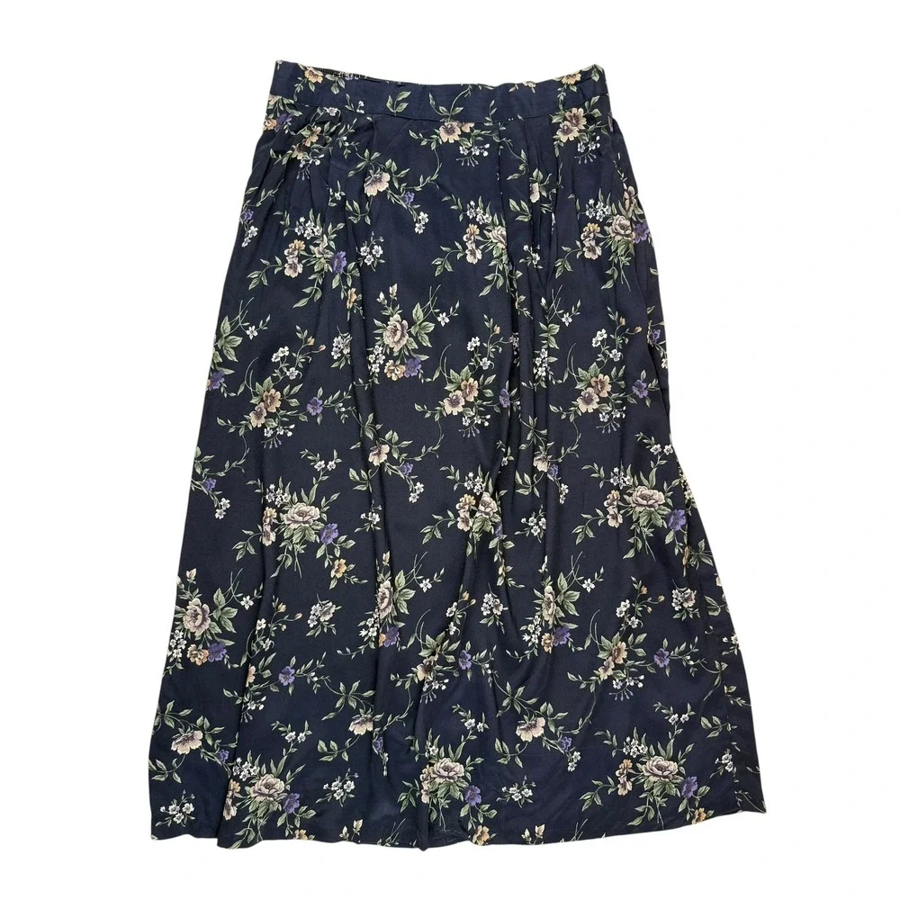 Jaclyn Smith 12 Midi Skirt Vintage Cottagecore Rayon Floral Pleated Front